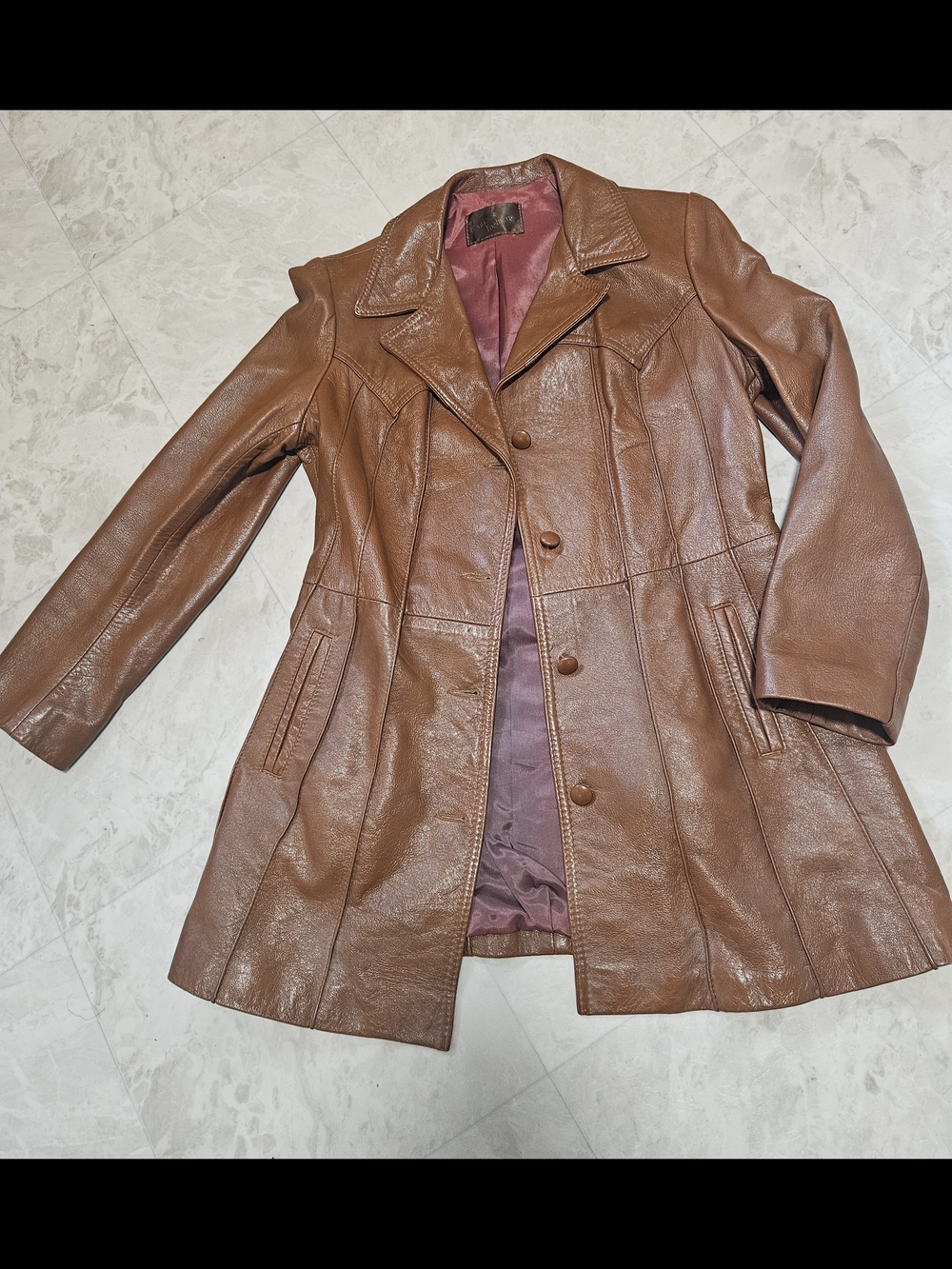 Classic Brown Women's Leather Coat Western Vintage Sm/Med Trench Coat